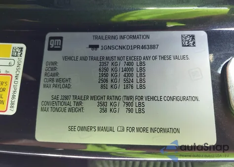 2023 Chevrolet Tahoe 2Wd Lt z USA, uszkodzony, nr VIN 1GNSCNKD1PR463887